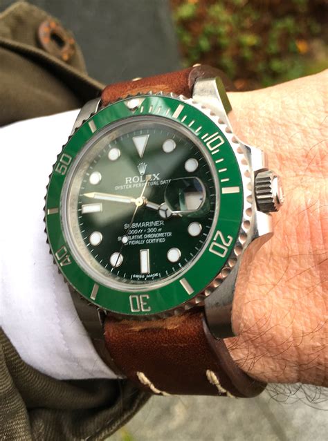 rolex grünes armband|Rolex green leather strap.